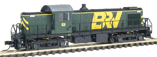 Alco RS-1 - Standard DC -- Black River & Western #211 (green, black, yellow) w/Friction Bearing Sidefra