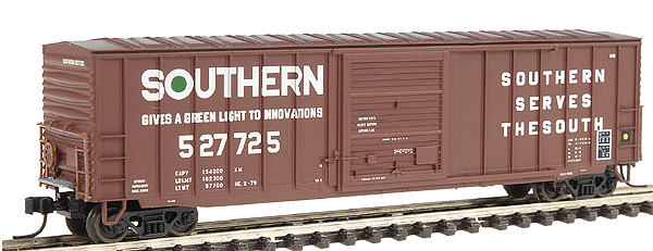 ACF 50' Single Door Rib Side Precision Design Boxcar - Assembled -- Southern #527725 (Boxcar red, white, green, silver w/"Green Light" slogan)