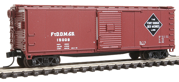 Master(R) USRA 40' Rebuilt Steel Boxcar - Ready to Run -- Fort Dodge, Des Moines & Southern #15008 (brown, Large Diamond Logo)
