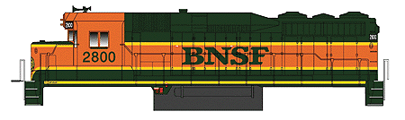 EMD GP30 - Standard DC - Master(R) -- BNSF #2800 GP39m (green, orange, 1yellow)