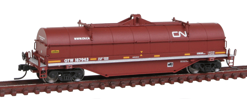 42' Coil Steel Car - Ready to Run - Master -- Grand Trunk Western #187943 (Boxcar Red, yellow, CN Noodle Logo)