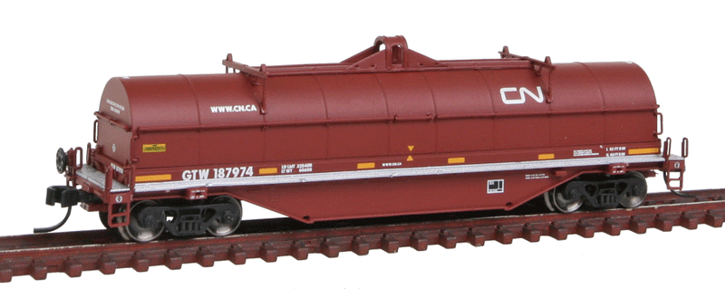 42' Coil Steel Car - Ready to Run - Master -- Grand Trunk Western #187974 (Boxcar Red, yellow, CN Noodle Logo)