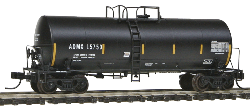 Trinity 17,600-Gallon Corn Syrup Tank Car ADM Style - Ready to Run -- Archer-Daniels-Midland ADMX #15750 (black, yellow Conspicuity Marks, No Logo