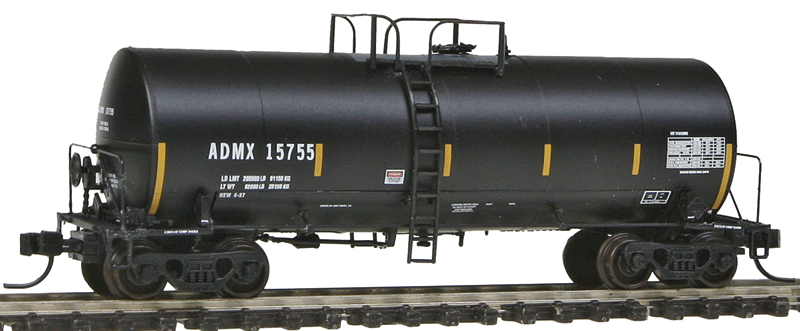 Trinity 17,600-Gallon Corn Syrup Tank Car ADM Style - Ready to Run -- Archer-Daniels-Midland ADMX #15755 (black, yellow Conspicuity Marks, No Logo