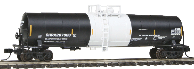 23,500-Gallon Tank Car - Ready to Run - Master(R) -- Invista SHPX #207323 (black, white, yellow Conspicuity Marks, No Logo)