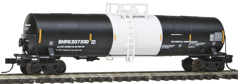 23,500-Gallon Tank Car - Ready to Run - Master(R) -- Invista SHPX #207330 (black, white, yellow Conspicuity Marks, No Logo)