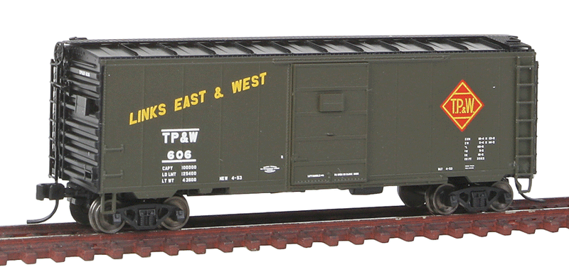 Pullman-Standard PS-1 40' Boxcar w/7' Door - Ready to Run -- Toledo, Peoria & Western #606 (green, black, Links East & West Slogan)