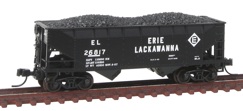 2-Bay Offset-Side Hopper w/Flat Ends & Load - Ready to Run - Master -- Erie Lackawanna #26817 (black, white)