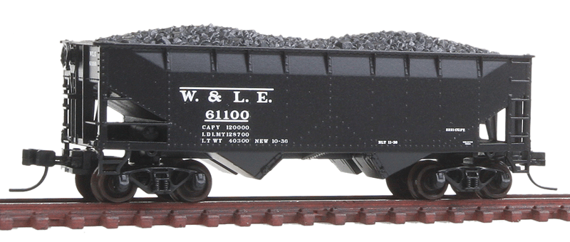 2-Bay Offset-Side Hopper w/Flat Ends & Load - Ready to Run - Master -- 3-Pack, Wheeling & Lake Erie #61006, 61083, 61100 (black, Reporting Mrks Onl