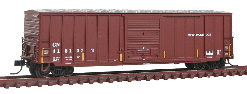 ACF 50' Precision Design Rib-Side Boxcar - Ready to Run - Master(TM) -- Canadian National #416137 (Boxcar Red, yellow Conspicuity Marks, No Logo)