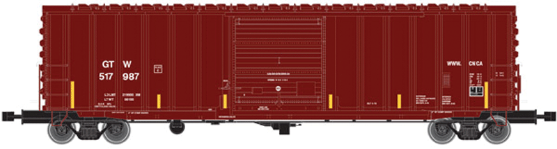 ACF 50' Precision Design Rib-Side Boxcar - Ready to Run - Master(TM) -- Grand Trunk Western #517987 (Boxcar Red, yellow Conspicuity Marks, CN Websit