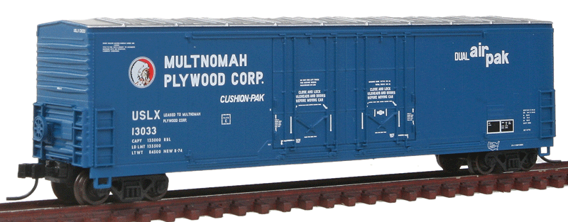Evans 53' Double Plug-Door Boxcar - Ready to Run - Master -- Multnomah Plywood USLX #13033 (blue, Indian Logo)