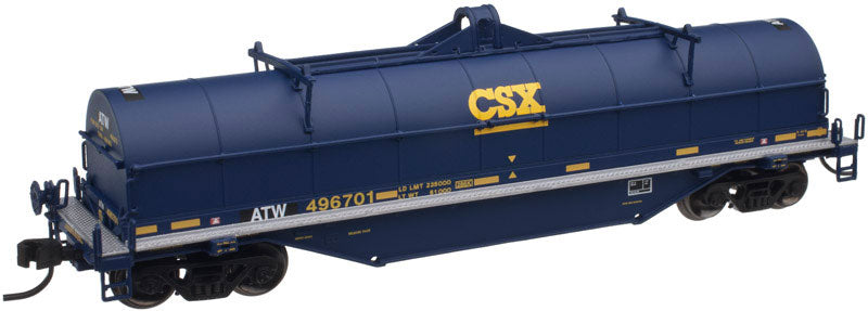 42' Coil Steel Car w/Fishbelly Side Sill - Ready to Run - Master(R) -- Atlantic & Western ATW #496701 (Ex-CSX, blue, yellow)