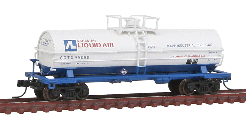 11,000-Gallon Tank Car w/Platform - Ready to Run - Master(R) -- Canadian Liquid Air CGTX #55090 (white, blue, red)