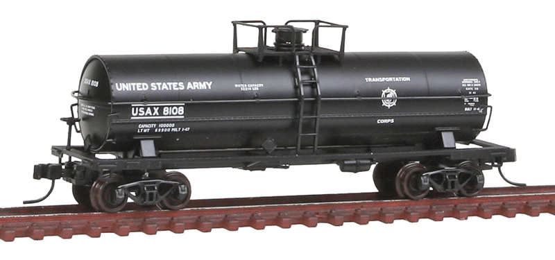 11,000-Gallon Tank Car w/Platform - Ready to Run - Master(R) -- United States Army USAX #8108 (black, Transportation Corps Logo)