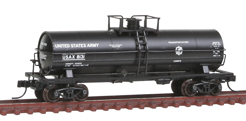 11,000-Gallon Tank Car w/Platform - Ready to Run - Master(R) -- United States Army USAX #8131 (black, Transportation Corps Logo)