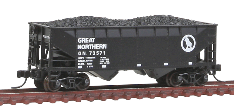 2-Bay Offset-Side Hopper w/Flat Ends & Load - Ready to Run - Master(R) -- Great Northern #73571 (black, white, Large Rocky Silhouette)