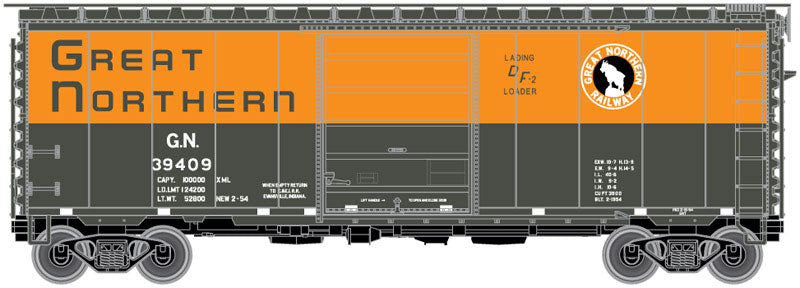 P-S PS-1 40' Boxcar w/8' Door, 12 Stiffener Roof - Ready to Run - Master(R) -- Great Northern #39409 (Omaha Orange, Pullman Green)