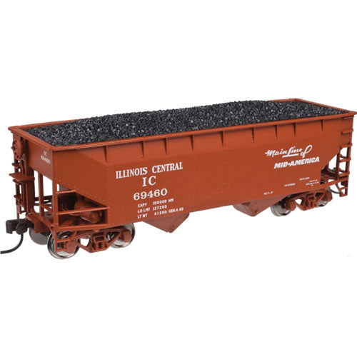 2-Bay Offset-Side Hopper w/Flat Ends & Load 3-Pack - Ready to Run - Master(R) -- Illinois Central #69423, 69438, 69477 (Boxcar Red, Mid America Slogan)