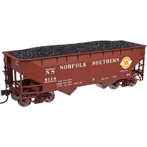 2-Bay Offset-Side Hopper w/Flat Ends & Load - Ready to Run - Master(R) -- Original Norfolk Southern #9114 (Boxcar Red, yellow, red, white)