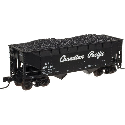 2-Bay Offset-Side Hopper w/Flat Ends & Load - Ready to Run - Master(R) -- Canadian Pacific #357142 (black, Script Lettering)