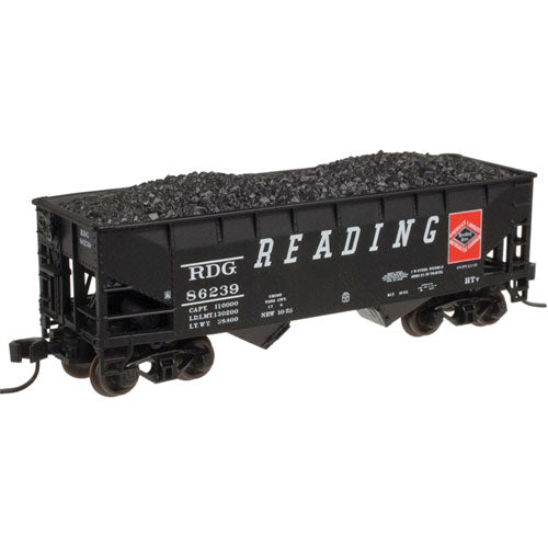 2-Bay Offset-Side Hopper w/Flat Ends & Load - Ready to Run - Master(R) -- Reading #86049 (black, red, Anthracite Logo)
