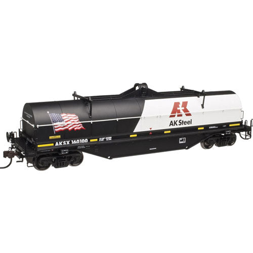42' Coil Steel Car - Ready to Run - Master(R) -- AK Steel #160115 (black, white, red; United States Flag)