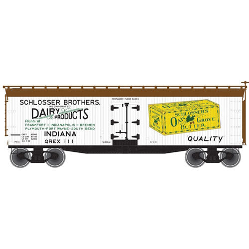 40' Wood Reefer - Ready to Run - Master(R) -- Schlosser Brothers QREX #111 (white, yellow, Boxcar Red)