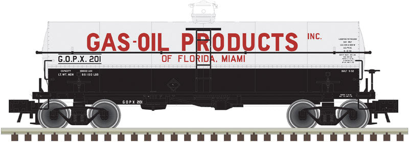 11,000-Gallon Tank Car No Platform - Ready to Run - Master(R) -- Gas-Oil Products #202 (gray, red, black)