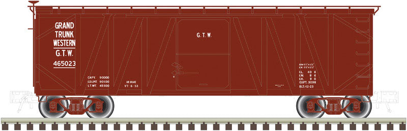 USRA Single-Sheathed 40' Wood Boxcar - Ready to Run -- Grand Trunk Western #465023 (Boxcar Red, white)
