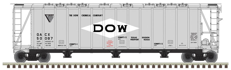 General American 3500 Dry-Flo 3-Bay Covered Hopper - Ready to Run -- Dow Chemical Co. #50090 (gray, white, black)