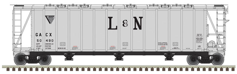 General American 3500 Dry-Flo 3-Bay Covered Hopper - Ready to Run -- Louisville & Nashville #50490 (gray, black)