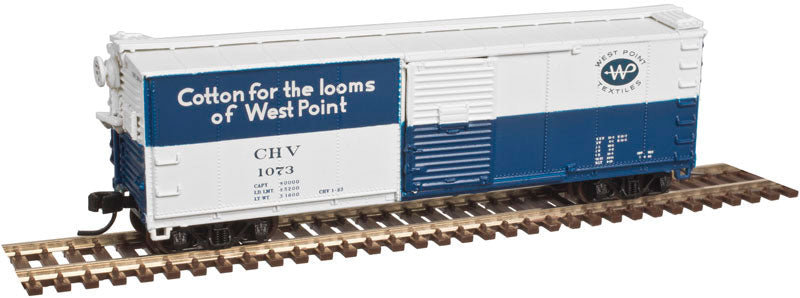 USRA Steel Rebuilt Boxcar - Ready to Run - Master(R) -- Chattahoochee Valley #1073 (blue, white, West Point Textiles Logo)
