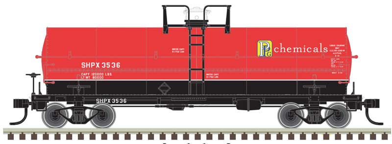 11,000-Gallon Tank Car with Platform - Ready to Run - Master(R) -- PPG Chemicals SHPX #3545 (red, black, white)