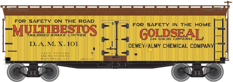 40' Wood Reefer - Ready to Run - Master(R) -- Multibestos - Gold Seal DAMX #104 (yellow, Boxcar Red, red)