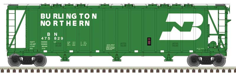 General American 3500 Dry-Flo 3-Bay Covered Hopper - Ready to Run -- Burlington Northern #475855 (Cascade Green, white; Large Logo)