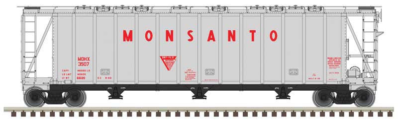 General American 3500 Dry-Flo 3-Bay Covered Hopper - Ready to Run -- Monsanto #3507 (gray, red)