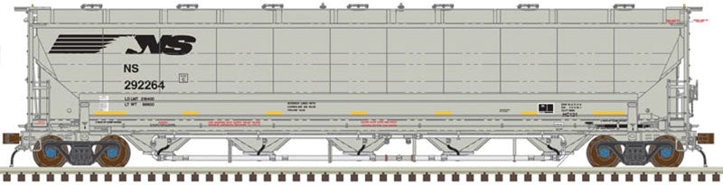 Trinity 5660 PD Covered Hopper - Ready to Run -- Norfolk Southern #292264 (gray, Black Horse Head Logo, Yellow Conspicuity Ma
