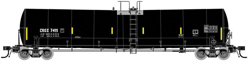 Trinity 25,500-Gallon Tank Car (Cargill Version) - Ready to Run - Master(R) -- Cargill #7411 (UTCI Repaint; black, Yellow Conspicuity Marks)