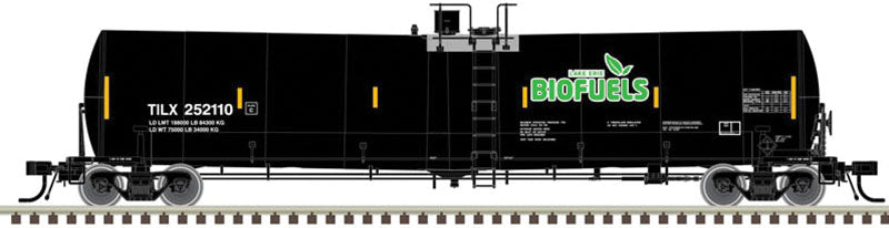 Trinity 25,500-Gallon Tank Car - Ready to Run - Master(R) -- Lake Erie Biofuels TILX #252110 (black, green; Yellow Conspicuity Marks)