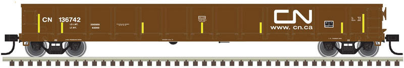 Evans 52' Gondola - Ready to Run -- Canadian National #136654 (Boxcar Red; Noodle Logo, Yellow Conspicuity Marks