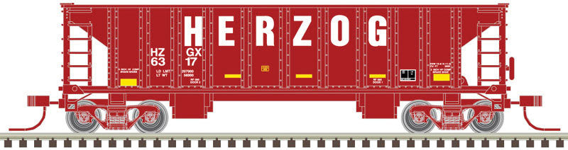 41' Ballast Hopper 3-Pack - Ready to Run - Master(R) -- Herzog #6317, 6839, 6850 (Boxcar Red, white)