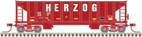 41' Ballast Hopper 3-Pack - Ready to Run - Master(R) -- Herzog #6317, 6839, 6850 (Boxcar Red, white)