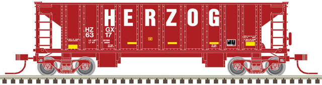 41' Ballast Hopper 3-Pack - Ready to Run - Master(R) -- Herzog #6317, 6839, 6850 (Boxcar Red, white)