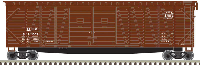 50' Single-Sheathed, Double-Door Wood Boxcar - Ready to Run -- Missouri Pacific 89060 (Boxcar Red, white)