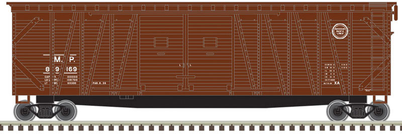 50' Single-Sheathed, Double-Door Wood Boxcar with End Door - Ready to Run -- Missouri Pacific 89160 (Boxcar Red, white)