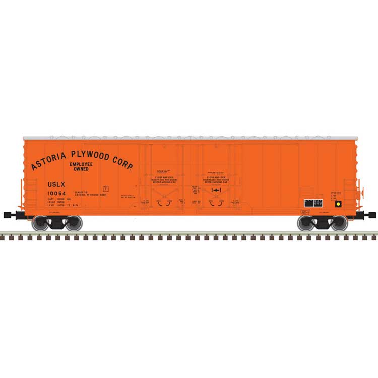 Evans 53' Double Plug-Door Boxcar - Ready to Run - Master(R) -- Astoria Plywood Corp. USLX #10065 (orange, black)