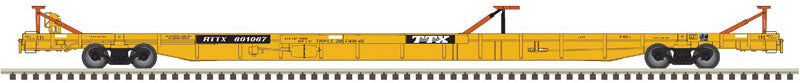 ACF 89' F89-J Flatcar with Triple Hitches - Ready to Run -- TTX RTTX 600952 (yellow, black)