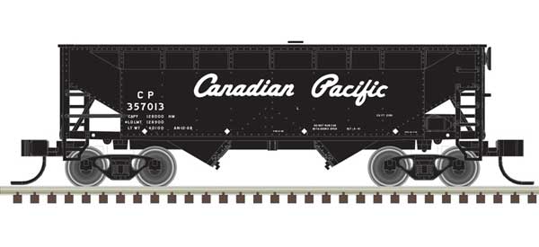 2-Bay Offset-Side Hopper with Flat Ends & Load 3-Pack - Ready to Run - Master( -- Canadian Pacific 357032, 357056, 357125 (black, white, Script Lettering)