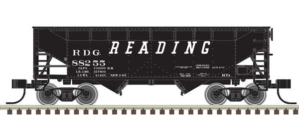 2-Bay Offset-Side Hopper with Flat Ends & Load - Ready to Run - Master(R) -- Reading 88203 (black, white)